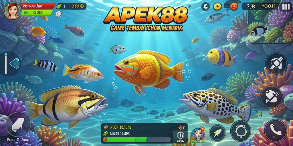 Tampilan gameplay seru dalam APEK88 saat menangkap ikan.