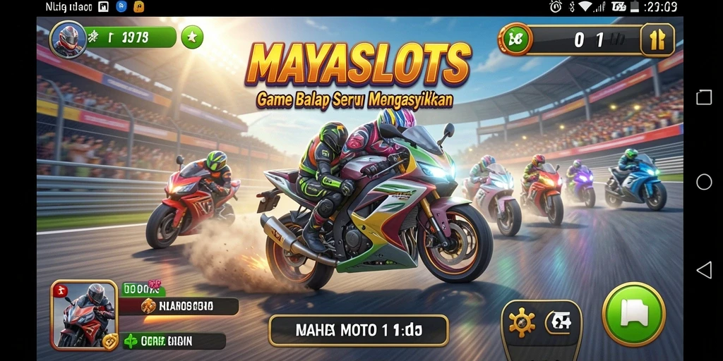 Tampilan gameplay balapan motor yang mendebarkan di MAYASLOTS.