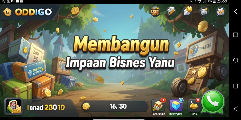Tampilan gameplay ODDIGO dengan pengelolaan bisnis strategis.