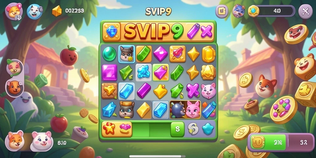 Tangkapan layar gameplay <strong>SVIP9</strong> yang menampilkan aksi mencocokkan permen.